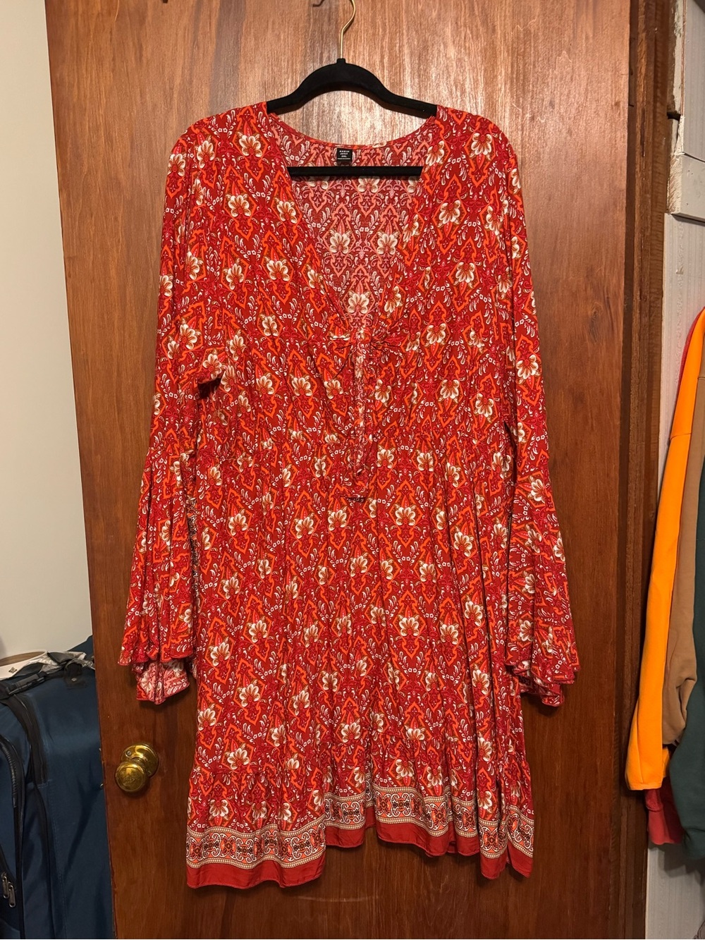 Women’s Plus Size Country Western Boho Bell Sleeve Dress 3XL
